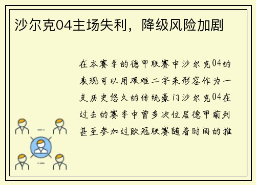 沙尔克04主场失利，降级风险加剧